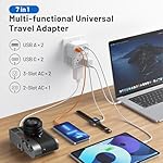 7-in-1 European Travel Plug Adapter, 2000W Universal Travel Adapter with 3 AC Sockets, 2 USB-A & 2 USB-C (PD 20W) Ports, Worldwide Travel Essentials, International Power Adapter for UK/EU/AU - Image 4