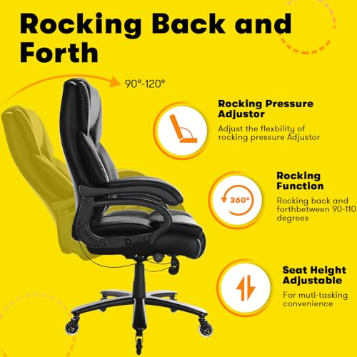 OFIKA Big and Tall Office Chair, 500lbs Office Chair for Heavy People - Adjustable Lumbar Support, Quiet Rubber Wheels Heavy Duty Metal Base, High Back Large Executive Computer Desk Chair (Black)