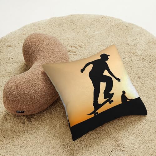 Housse de coussin velours côtelé doux imprimé skateboard fermeture éclair - 7