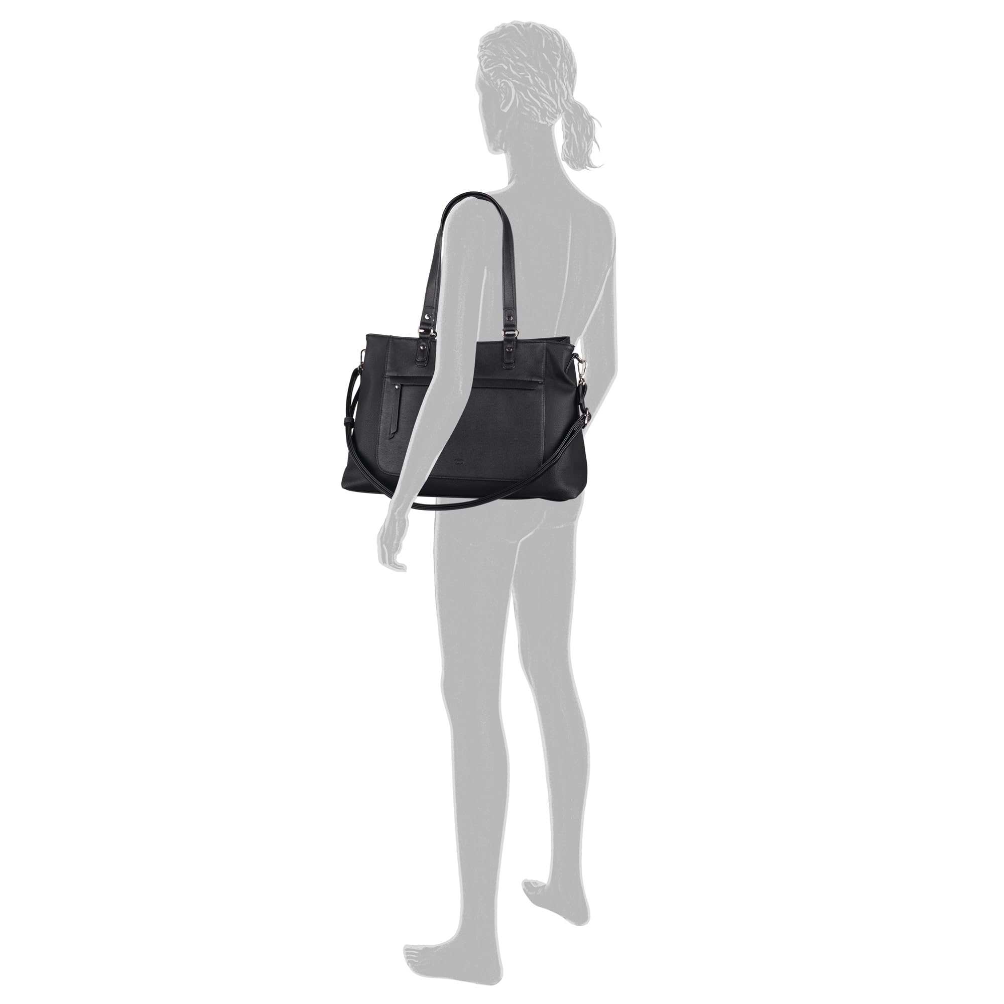 TOM TAILOR Larea Damen Shopper Umhängetasche Reißverschluss Groß Schwarz