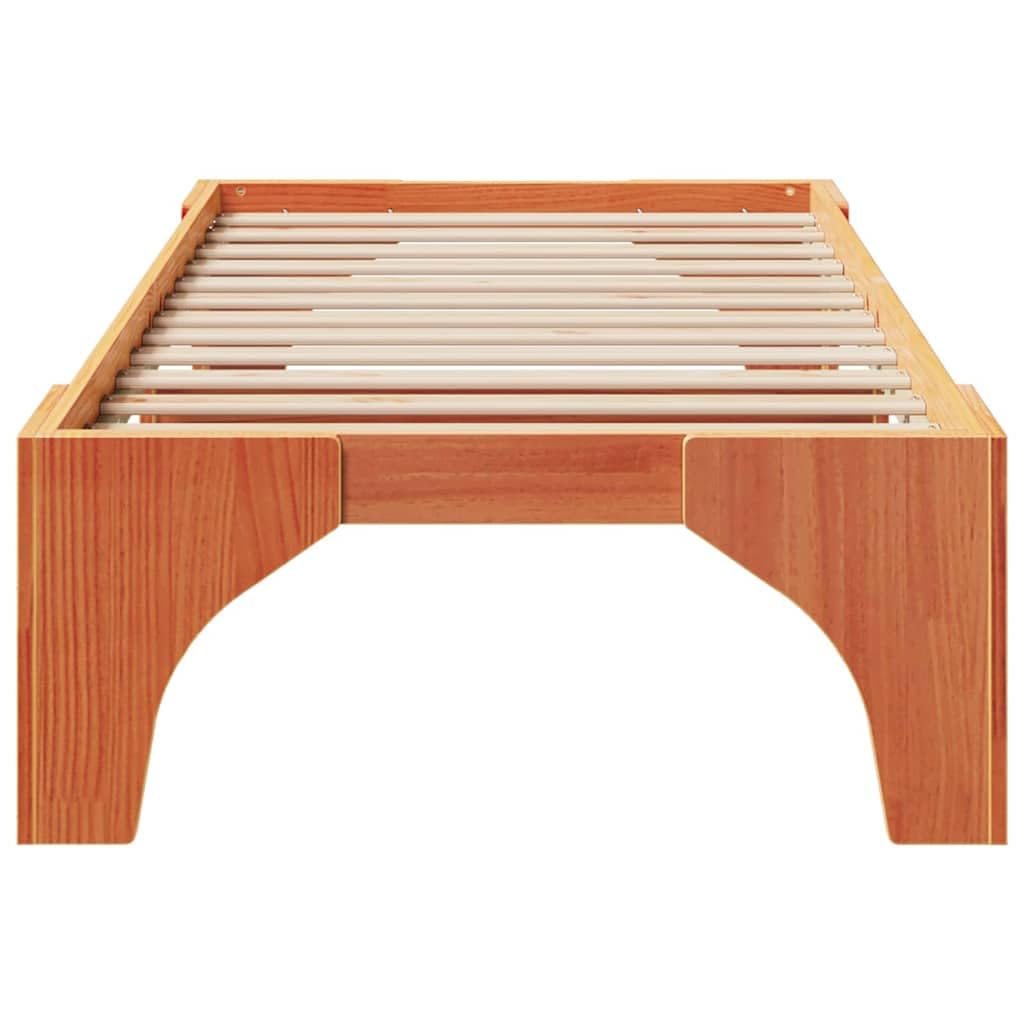 Marco de Cama en el Suelo de Madera Maciza de Pino Marrón Estructura de Perfil Bajo para Dormitorio Moderno Minimalista y Funcional con Ensamblaje Sencillo y Diseño Eficiente