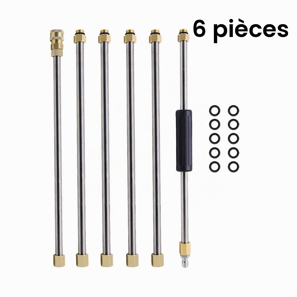ULTECHNOVO Lot De 6 Rallonges Pour Nettoyeur Haute Pression Accessoire De Nettoyage De Gouttières Connecteur Rapide 1/4 Pouce En Inox Pour Lavage De Voiture Sols Et Murs