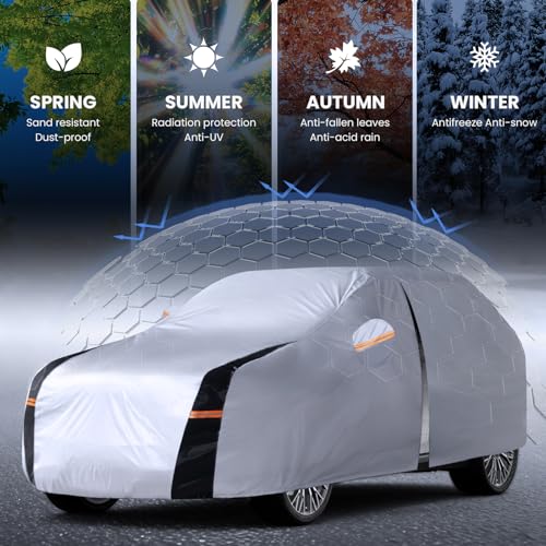 Image of Large SUV Car Cover Waterproof All Weather, 10 Layers Outdoor Car Covers for SUV - Sun & Rain Protector Full Exterior Covers. Custom Fit Buick Enclave, Chevrolet Traverse, Tahoe, Trailblazer, etc
