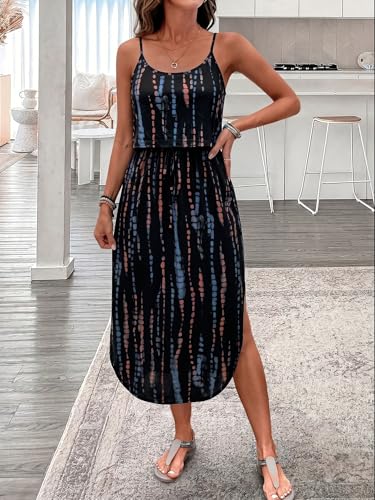 Image of RoseSeek Women's Spaghetti Strap Tie Dye Cami Sun Dress Beach Midi Summer Dresses Resort Wear Vacation Outfits