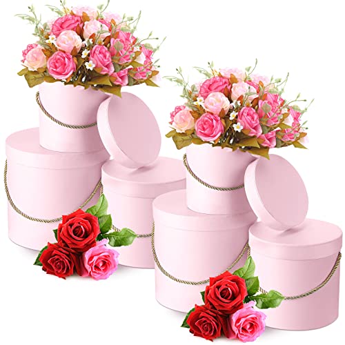 6 Pcs Round Flower Boxes With Lids Gift Boxes With Handle For Flowers Arrangement Assorted Sizes Nesting Gift Box For Bridesmaid, Proposal, Wedding, Birthday, Baby Showers (Pink) #TOP16