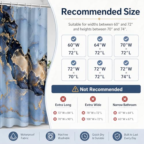 Rideau de douche imperméable marbre doré Domoku contre les éclaboussures