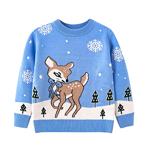 sfdgfhyf Toddler Boys Girls Christmas Deer Sweater Long Sleeve Warm Knitted Pullover Tops Kids Knitted Blouse