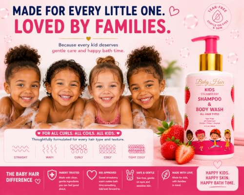 Image of BABY HAIR - Strawberry Mineral Kids Shampoo /Body Wash, Sulfate-Free Tearless Shampoo and Body Wash, Shampoo For Kids with Strawberry Oil, Camellia Oil, and Biotin, No Tears Shampoo, 10 fl.oz.