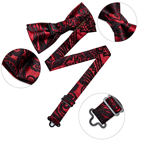Image of DiBanGu Paisley Pre-Tied Bow Ties for Men Silk Adjustable Bowtie and Pocket Square Cufflinks for Wedding Party
