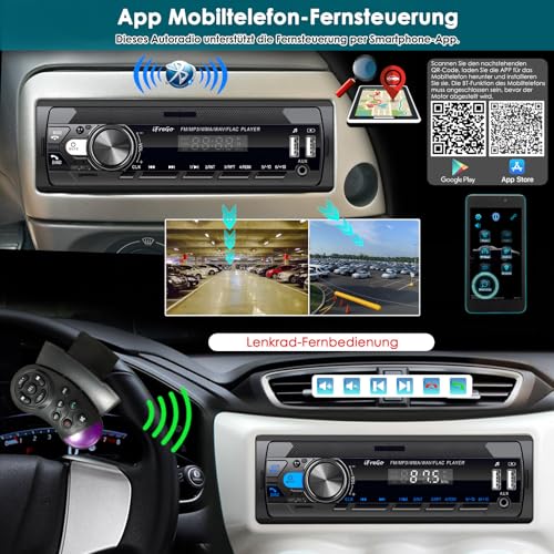 iFreGo Autoradio Bluetooth 5.0, 7 Farben Auto Radio Bluetooth Freisprecheinrichtung, Autoradio 1Din mit 2 USB/TF/MP3 Player/AUX, FM Radio mit Schnellladefunktion,4x65W,Uhrzeitanzeige (Keine CD)