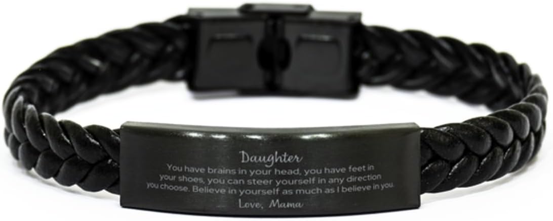 Unique Braided Leather Bracelet for Daughter - Believe in Yourself as I believe in You - Inspirational Gifts for Birthday, Christmas, Graduation - Confidence and Love
