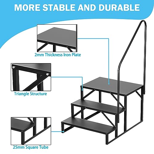 Rv Step Stool, 3 Step Ladder, Hot Tub Steps With Handrail, Portable Pool Ladder, 440Lbs Heavy Duty Ladder Shelf Outdoor Mobile Home Stairs For Camper/Porch/Spa Pool/Pet Stairs(1 Pack) #TOP2