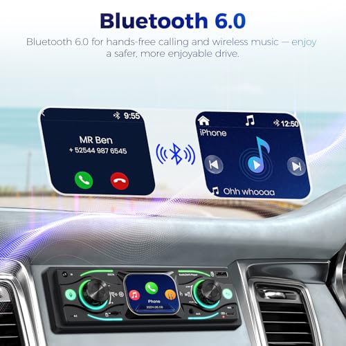 Radio para auto Single DIN con pantalla táctil y Bluetooth miniatura 6