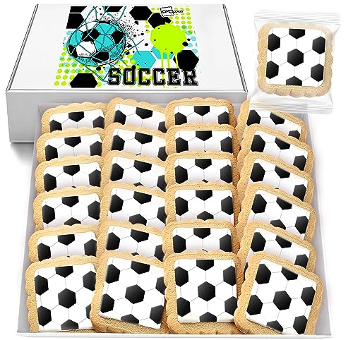 Soccer Themed Cookies Bulk | Individually Wrapped - 24 | Decorated Party Favors Sugar Cookie