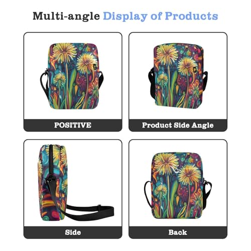 messenger bag for women mens crossbody bag Casual Womens Purse Adjustable Strap for outdoor sports outdoor sports- Dandelion Psychedelic Colorful4