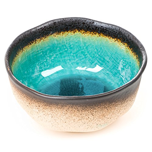 Image of Zen Minded Blue Crackleglaze Japanese Ceramic Bowl for Noodles, Soup & Sushi - Turquoise Glaze