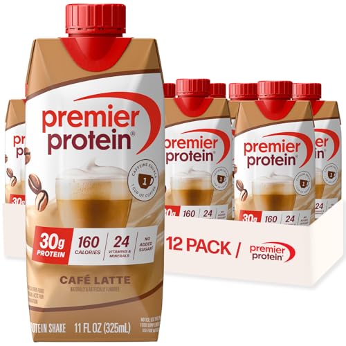 Premier Protein Shake, Café Latte with Caffeine for Energy – 30g Protein, No Added Sugar, 24...
