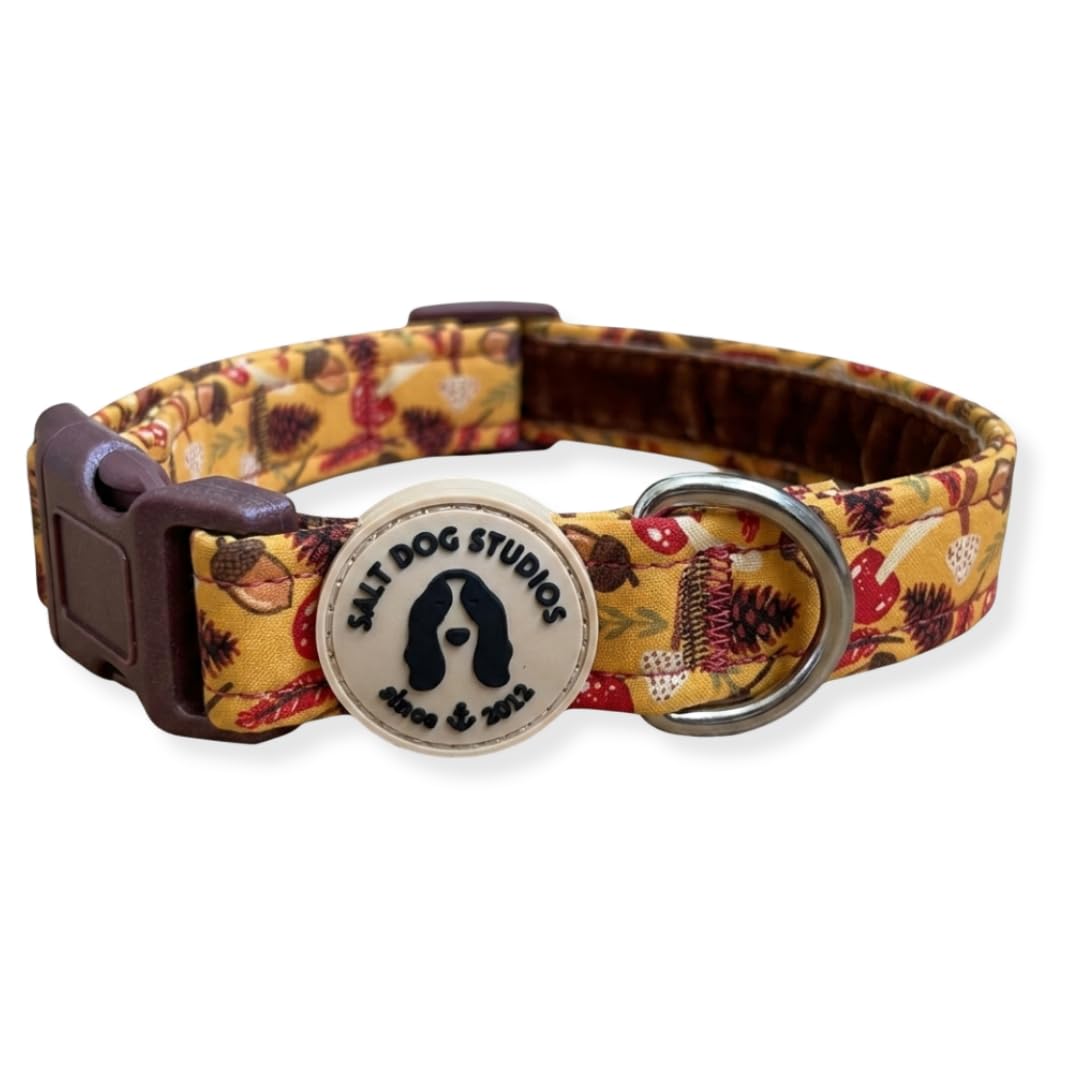 Woodland Dog Collar – Adjustable Velvet Lined Dog Collar for Small, Medium, Large & Extra Large Dogs – Soft Comfortable Fabric Collar by Salt Dog Studios (Woodland Treasure, Large)