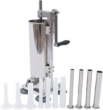 3L Commercial Sausage Stuffer Meat Filler Machine Stainless Steel Manual Sausage Stuffer+ 4 Filling Tub28/22/19/16mm+PE Tubes, Use for Restaurants, Snack Bars, Home Kitchen to Make Sausages