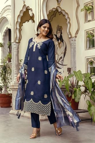 Kurta Chanderi bleu marine : la solution élégante pour vos fêtes traditionnelles sans effort