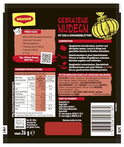 MAGGI Food Travel Fix für Gebratene Nudeln, Nudeln mit Geschnetzeltem, Lauch und Karotte, 1er Pack (1 x 26g)