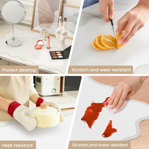 Image of Leather Desk Mat, XXL Large 31.4x15.7in Scalloped Gaming Mouse pad,Non-Slip Rubber Base Keyboard Pad Mousepad for Laptop Computer Game Home Office,Waterproof and Oilproof Desktop Mat I White