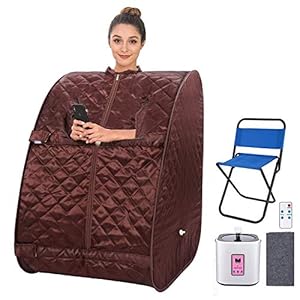 Portable Personal Sauna 2L Home Steam Sauna Tent Folding Indoor Sauna Spa for Therapeutic Relaxation Detox with Remote Control, Timer, Foldable Chair (Coffee)