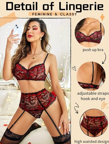 Avidlove Women Lingerie Set High Waisted Underwire Lingerie With Garter Belt Lace Babydoll3