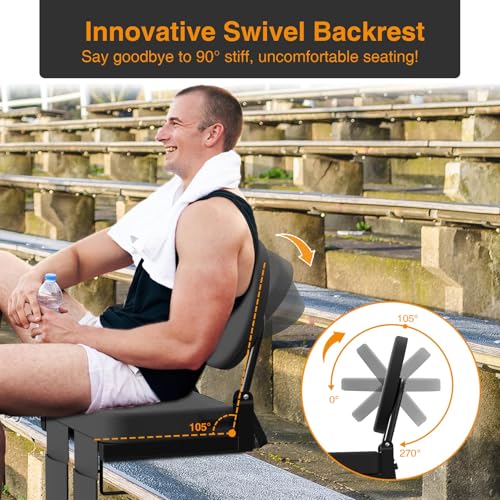 HOPERAN Stadium Seats with Back Support - Bleacher Chairs with Back and Cushion, Thick Padded Bleacher Seats Includes Folding Rotating Back and Shoulder Strap (Black 1pc) - Thumbnail 3