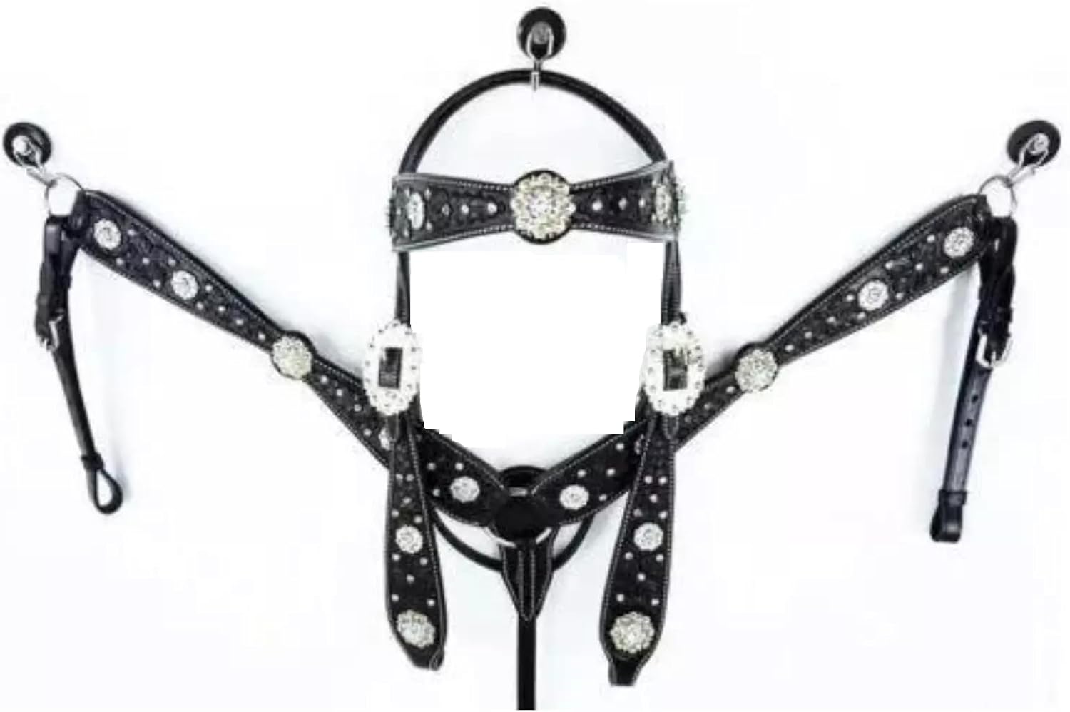 Western Leather Hand Tooled Headstall and Breast Collar Set with Reins. /Size-Full,Cob,Pony AM-47