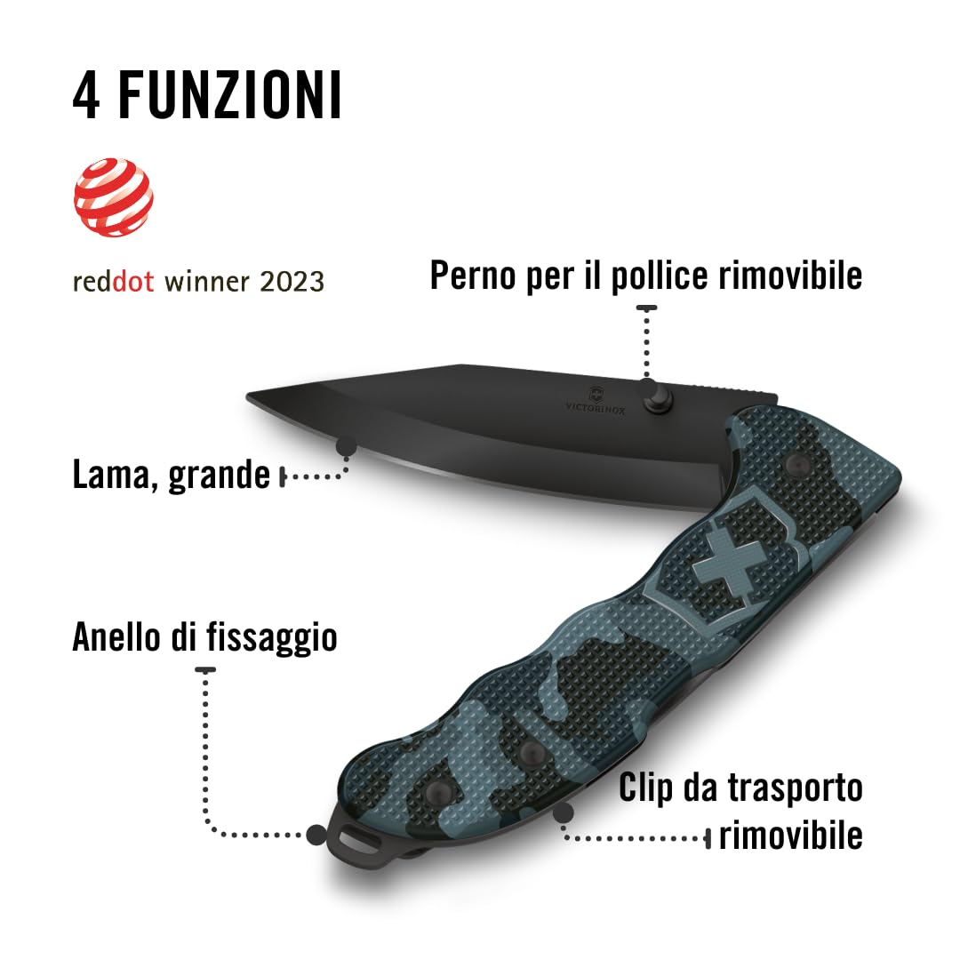 Victorinox Coltellino Svizzero Hunter Evoke BSH Alox, Multiuso, Outdoor, 4 Funzioni incl. Lama da 10 cm e Perno per Pollice, Blu Marino Mimetico