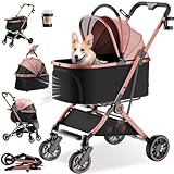 GTPLAYER Cochecito plegable para perros hasta 25 kg, Rosa