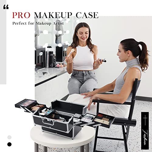 Hododou Makuep Train Case Extra Large 6 Trays Makeup Box Travel Case Professional Cosmetic Storage For Makeup Artist, Nail Tech, Hairstylists Salon Barber Case With Lockable Handle Pro Black #TOP1