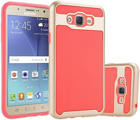 J7 case, Galaxy J7 (2015) Case, Aicover Dual Layers Textured Pattern Full-Body [Drop Proof] Shockproof Anti-Slip Armor Defender Protective Cover Skin Shell Bumper for Samsung Galaxy J7 (Orange-Golden)