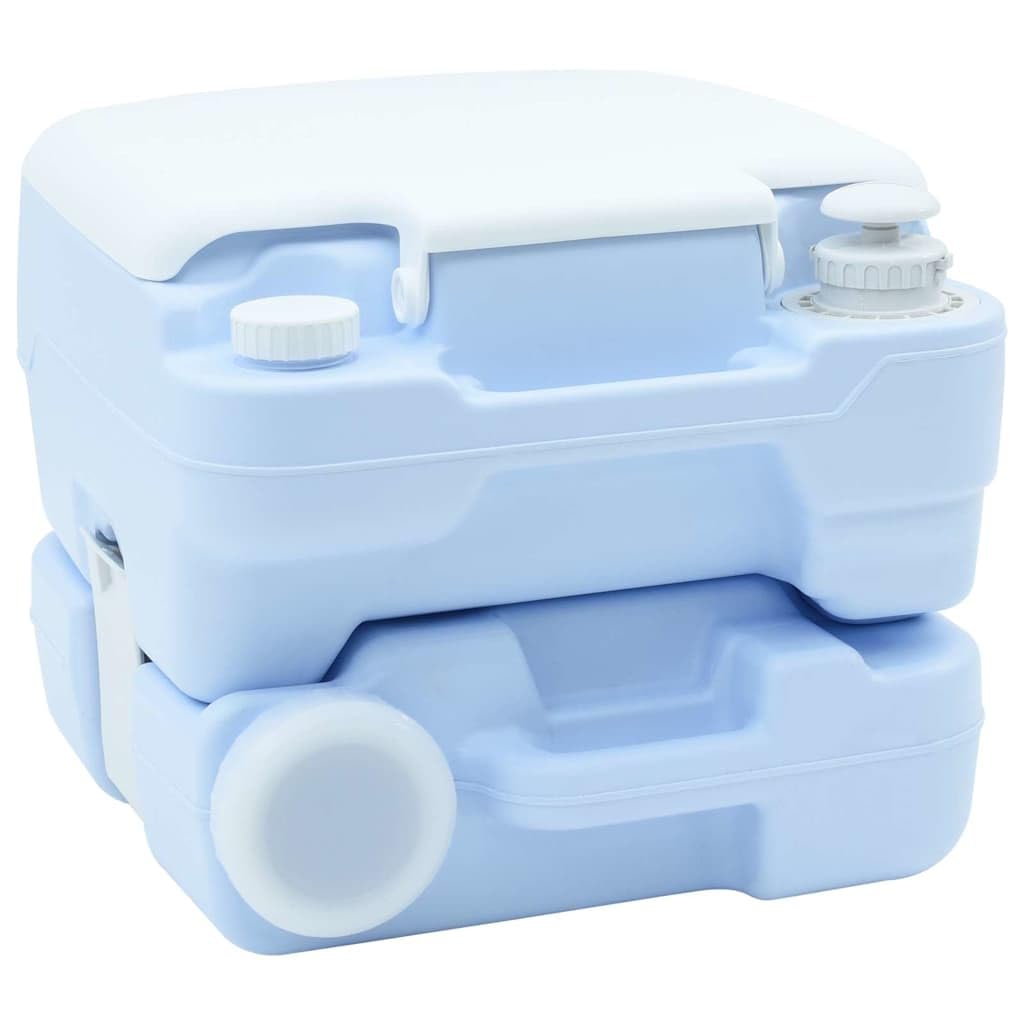 WC da campeggio grigio bianco in polietilene, 41,5 x 36,5 x 37 cm, portatile e compatto, con ugello di risciacquo tipo T, per campeggio, escursionismo, viaggi, mobile e inodore
