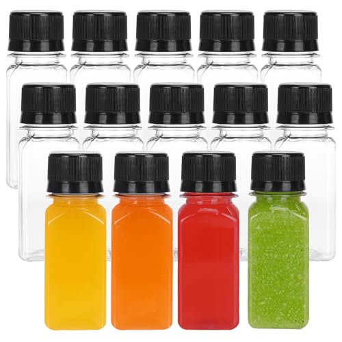 Moretoes 12pcs 2oz Shot Bottles with Caps, Reusable Clear Plastic