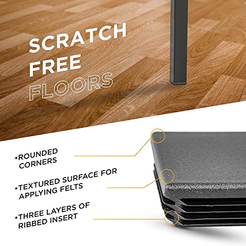 Image of Prescott Plastics 3 /4 inch (19.05mm) Outer Perimeter Ribbed Plastic Hole Plugs, Square Black Metal Tubing End Caps, Strong Furniture Leg Inserts, Impact & Weather Resistant, Made in the USA - 4 Pack