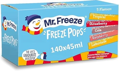 Mr Freeze Ice Pops 140 x 45ml – Assorted Flavours Freezable Ice Lollies – Bulk Pack for Parties, Events & Home – Suitable for Vegetarians