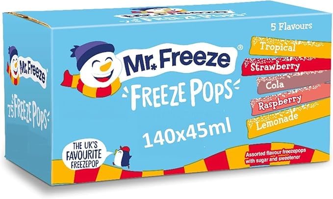 Mr Freeze Ice Pops 140 x 45ml Assorted Flavours Freezable Ice Lollies Bulk Pack for Parties Events & Home Suitable for Vegetarians