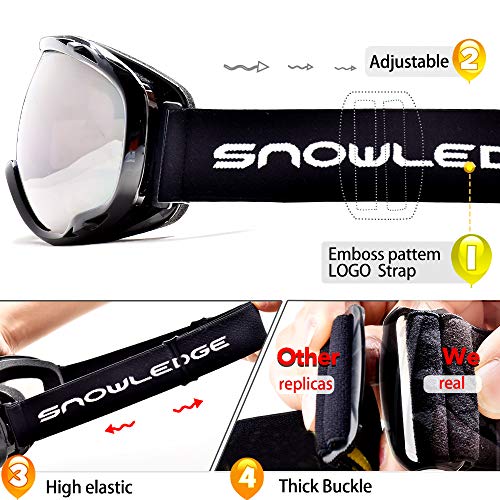 Snowledge Gafas de Esquí, Máscara Gafas de Esqui Hombre Snowboard Nieve Espejo para Hombre Mujer Adultos Juventud Chicos Chicas Anti Niebla Gafas de Esquiar OTG Protección UV Esférica Lente - imagen 3