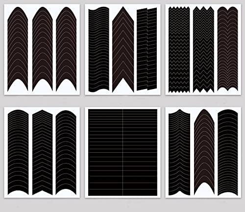 6 Sheets French Manicure Edge Auxiliary Nail Sticker- Wavy Line 3D Self -Adhesive Diy Template Nail Art Decals For Designer Nail Guides,French V-Shaped Stencils Fringe Nail Art Accessories Tools #TOP5