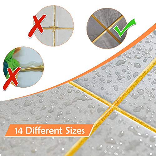 Caulking Nozzles, CHARMINER Caulk Nozzle Applicator, Reusable Caulking Nozzle 14 Pcs, Stainless Steel Sealant Caulking Finishing Nozzle for Kitchen Bathroom Window Sink Joint(Silver)