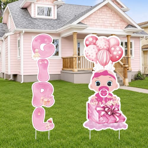 2 Sets Baby Shower Plastic Yard Sign with Stakes, Pink Girl Gender Reveal Outdoor Decorations, It's a Girl Welcome Lawn Sign for Newborn Party Supplies Backdrop Props by Yoirrat - Used condition - US$15.46