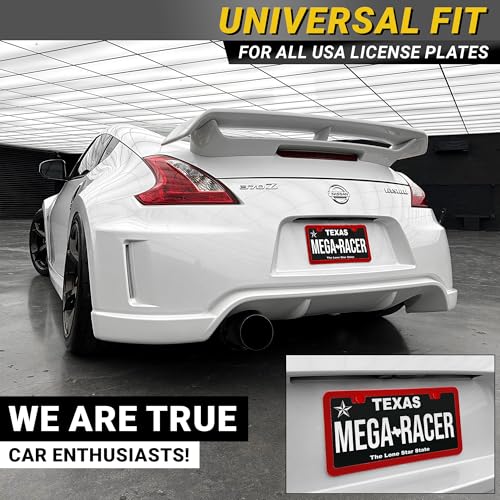 Image of Premium Slim Red License Plate Frames - 2 Pack, Rust-Free Stainless Steel, Street Legal & Rattle-Free, Universal Fit with Screw Caps, Sleek Thin Metal Front & Rear Car Tag Holders for Men & Women