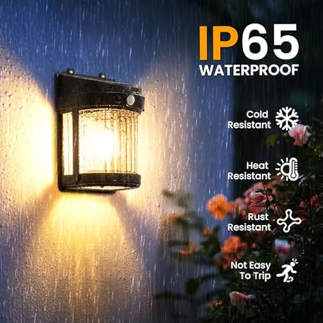Porch Lights, 2 Pack Wall Solar Lights Outdoor, Solar Motion with 3 Modes for Shed Patio Front Door Garage Fence (6x3.6x2.2 inch)