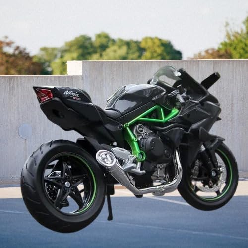Image of Tarak 1:18 Ninja H2R Motorcycle Model, DieCast Model Motorcycle, Suspension and Free Roller Bike Toy for Kids Collection Die-cast Model Bike (Black)