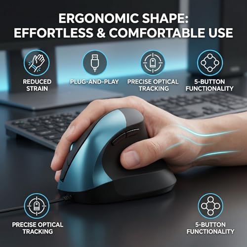 Ratón vertical con cable ergonómico y silencioso Fabater USB para PC 2