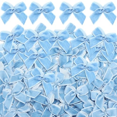 Waydress 120 Pcs Tiny Mini Christmas Velvet Bows for Crafts Xmas Twist Tie Bows Ribbon Bowknot Christmas DIY Craft Sewing Scrapbooking Gift Wrapping(Blue,1 Inch)