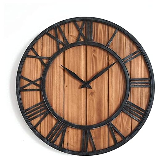 Väggklocka Konstklocka Trädgårdsklockor för stor, 18 tum utomhus trädgårdsklocka, järn Trä Vintage trädgårdsväggklockor för utomhusbruk, batteridriven retrodekor kvartsklocka Väggdekorklocka