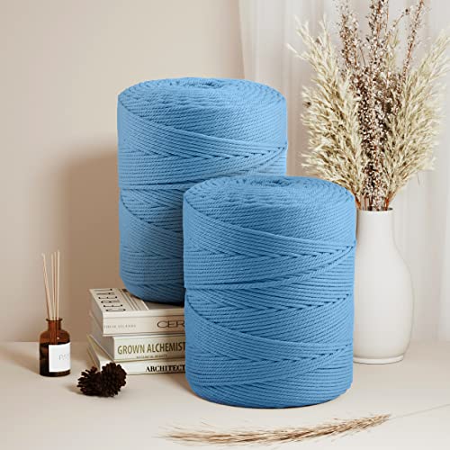 Image of ZUEXT Macrame Cord, Light Blue, 4mm x 547yds Cotton String Macrame Yarn | Natural Handmade, 4 Strands Twisted Cotton Rope, for Craft Wall Hanging Weaving Tapestry Dream Catchers Hanger DIY Gift, 500m